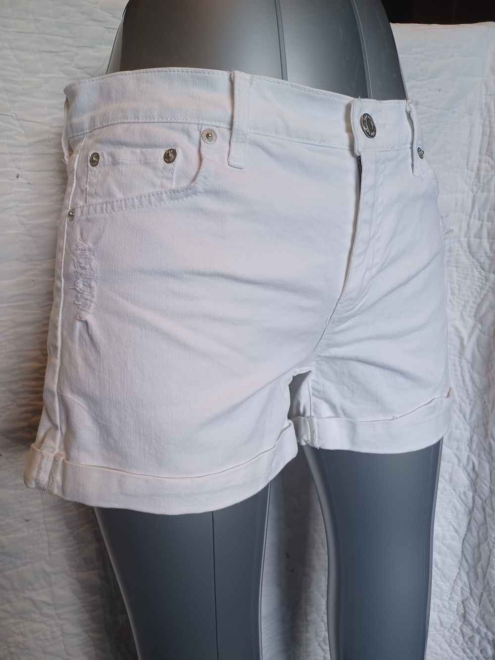 GAP White Distressed Rolled-Hem Girlfriend Denim Shorts